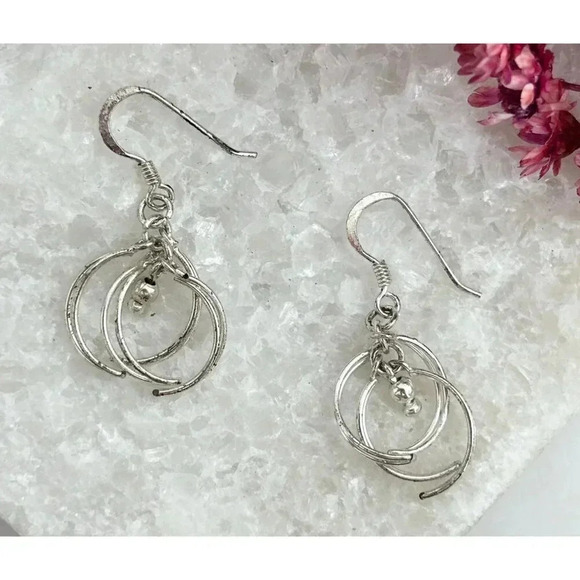 Half Circle Sterling Silver Vintage AMM 925 Stamped Dangle Earrings - Picture 4 of 5